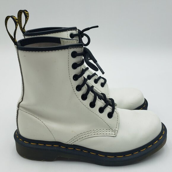 Dr. Martens Air Ware Boots 7 Womens Leather Lace Up Y2K Chunky White - Picture 1 of 11
